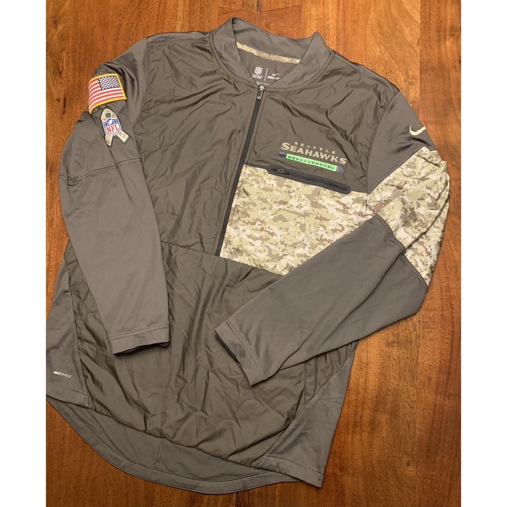 Seattle Seahawks Camo Jacket Nike Salute To Service Mens M Military Shield Light